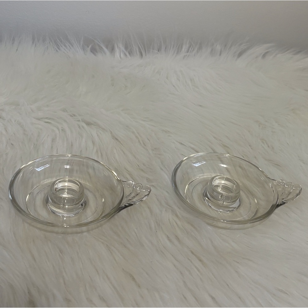 (183)Source Unknown Vintage Clear Glass Candle Holders - Pair